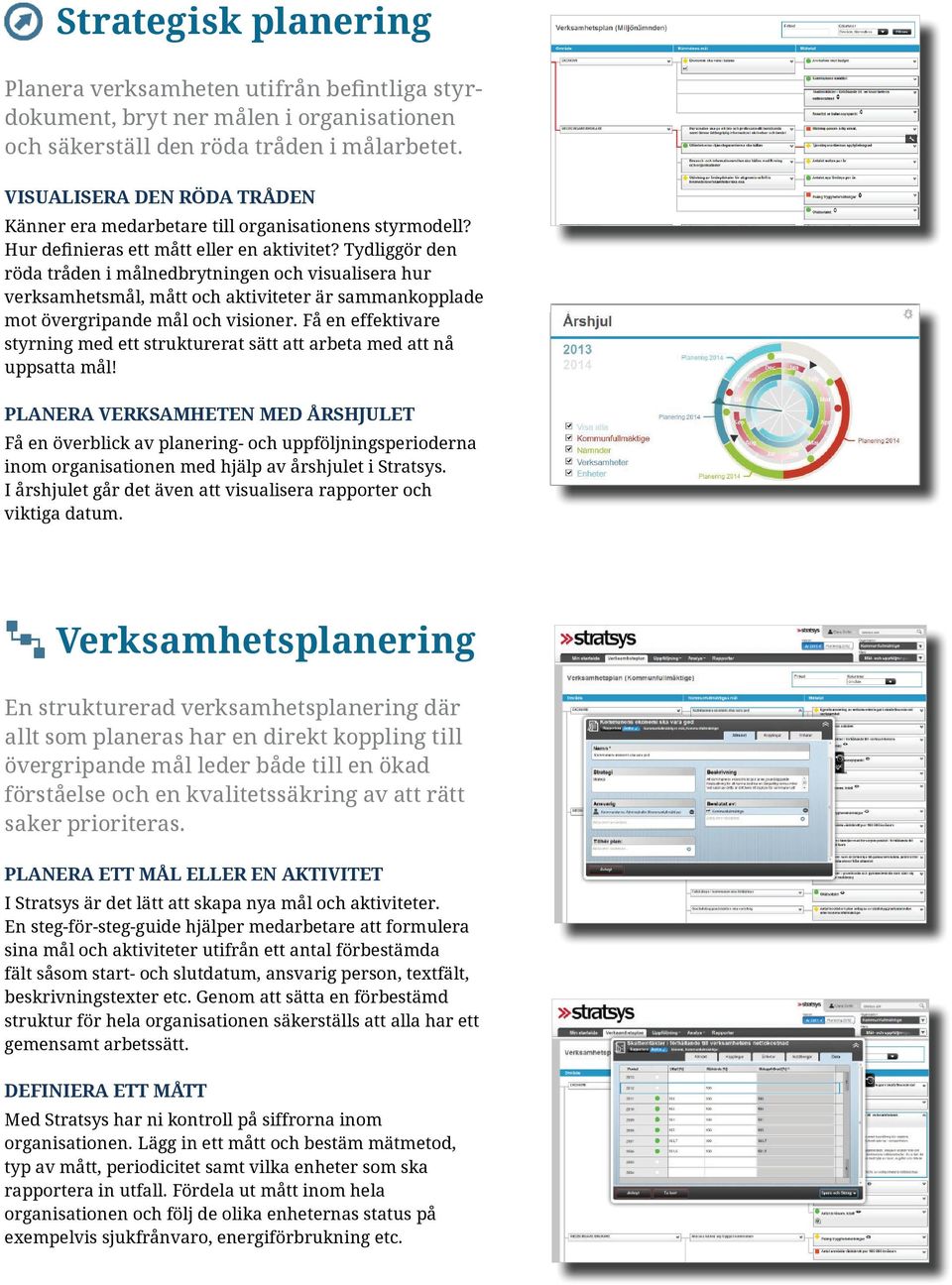 Tydliggör den röda tråden i målnedbrytningen och visualisera hur verksamhetsmål, mått och aktiviteter är sammankopplade mot övergripande mål och visioner.