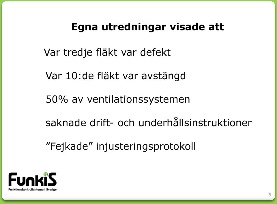 ventilationssystemen saknade drift- och