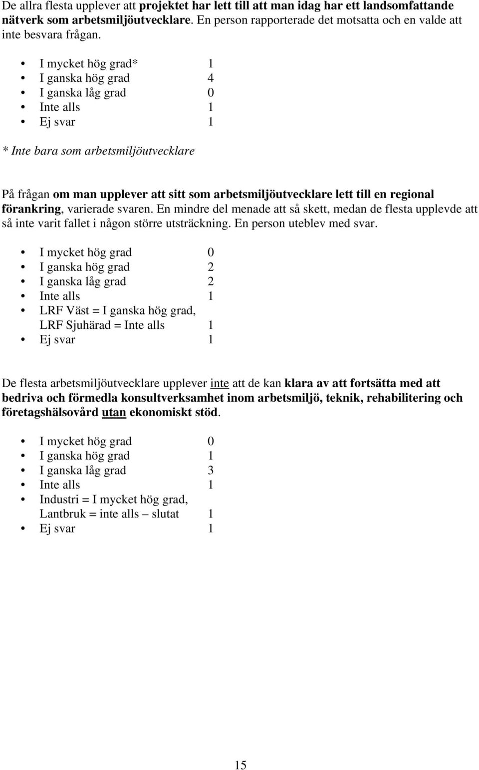 regional förankring, varierade svaren. En mindre del menade att så skett, medan de flesta upplevde att så inte varit fallet i någon större utsträckning. En person uteblev med svar.