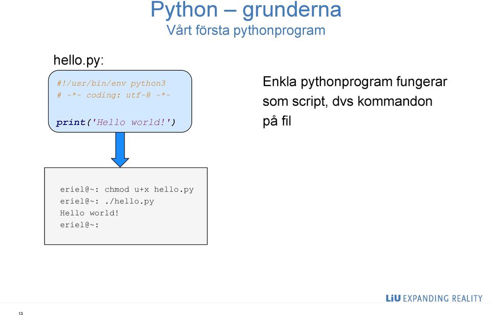 ') Enkla pythonprogram fungerar som script, dvs kommandon på
