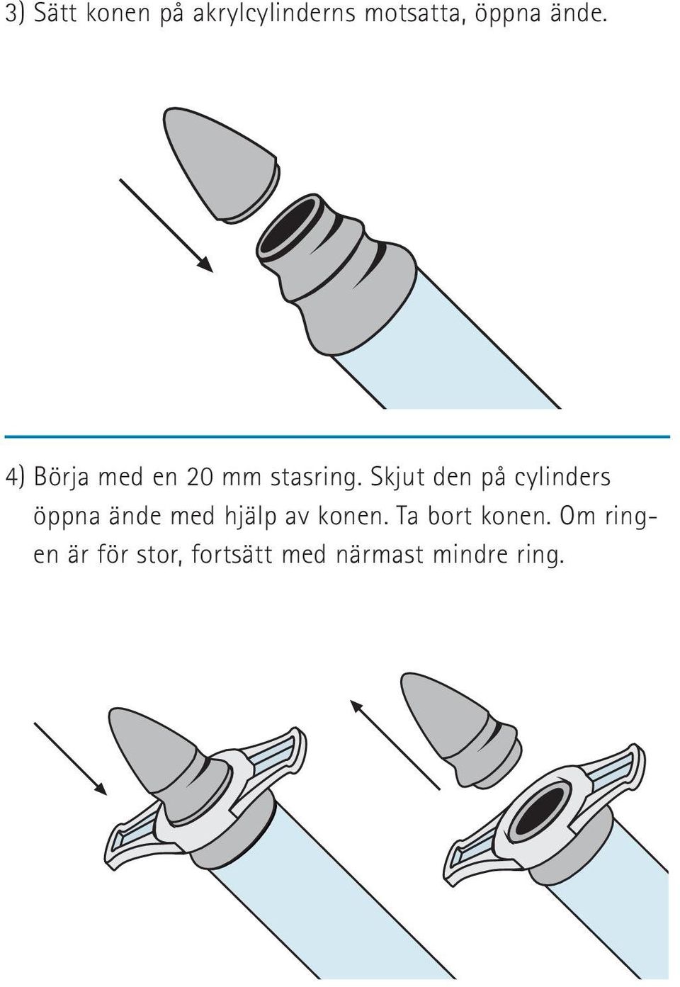 Skjut den på cylinders öppna ände med hjälp av konen.