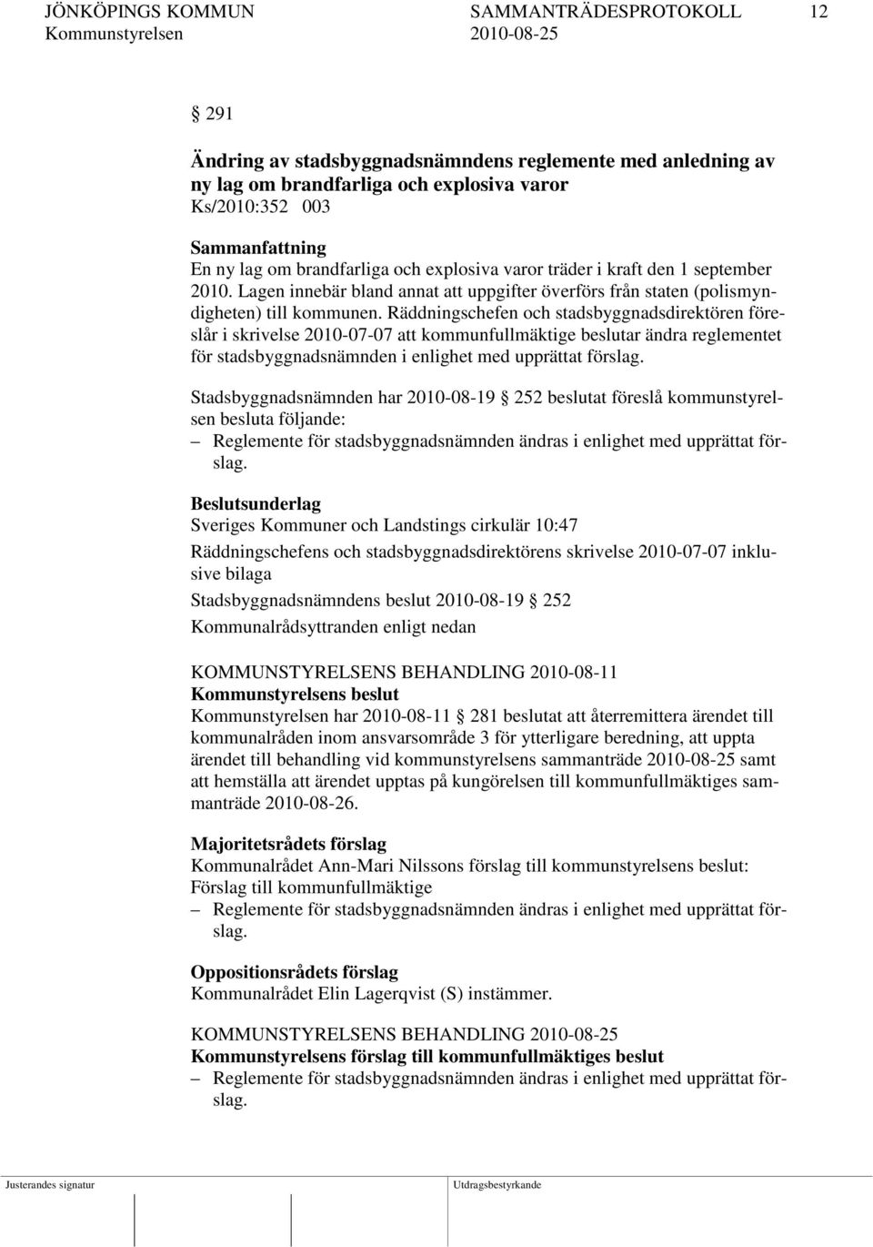 Räddningschefen och stadsbyggnadsdirektören föreslår i skrivelse 2010-07-07 att kommunfullmäktige beslutar ändra reglementet för stadsbyggnadsnämnden i enlighet med upprättat förslag.