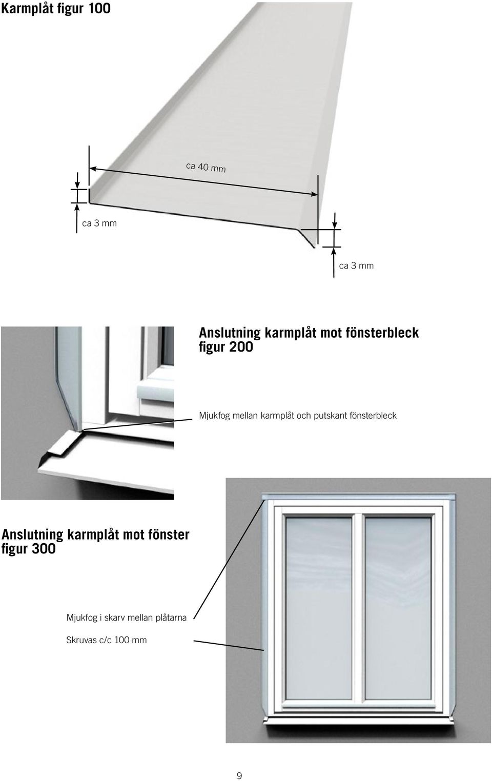 karmplåt och putskant fönsterbleck Anslutning karmplåt mot