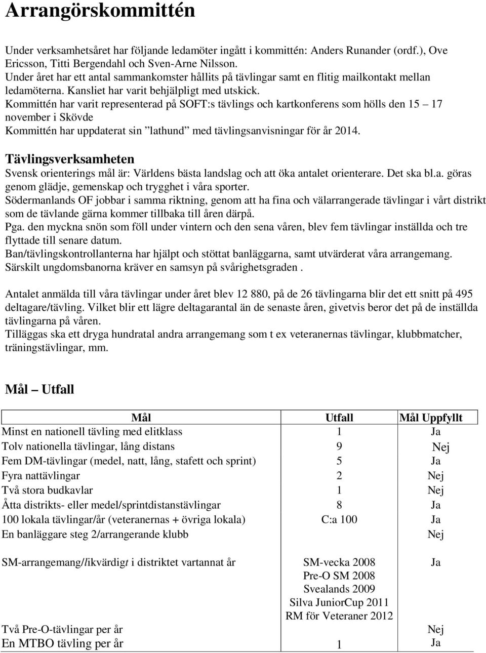 Kommittén har varit representerad på SOFT:s tävlings och kartkonferens som hölls den 15 17 november i Skövde Kommittén har uppdaterat sin lathund med tävlingsanvisningar för år 2014.