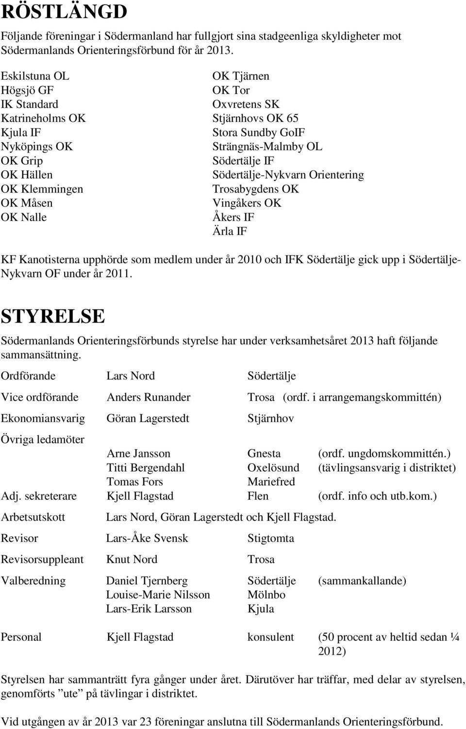 Klemmingen Trosabygdens OK OK Måsen Vingåkers OK OK Nalle Åkers IF Ärla IF KF Kanotisterna upphörde som medlem under år 2010 och IFK Södertälje gick upp i Södertälje- Nykvarn OF under år 2011.