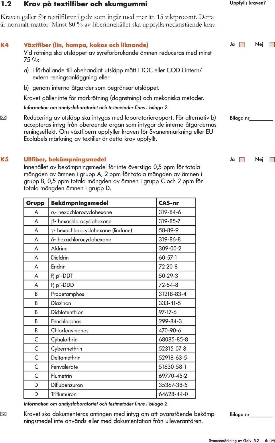 K4 Växtfiber (in, hampa, kokos och iknande) Vid rötning ska utsäppet av syreförbrukande ämnen reduceras med minst 75 %: a) i förhåande ti obehandat utsäpp mätt i TOC eer COD i intern/ extern