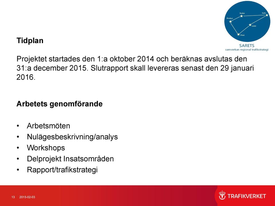 Slutrapport skall levereras senast den 29 januari 2016.