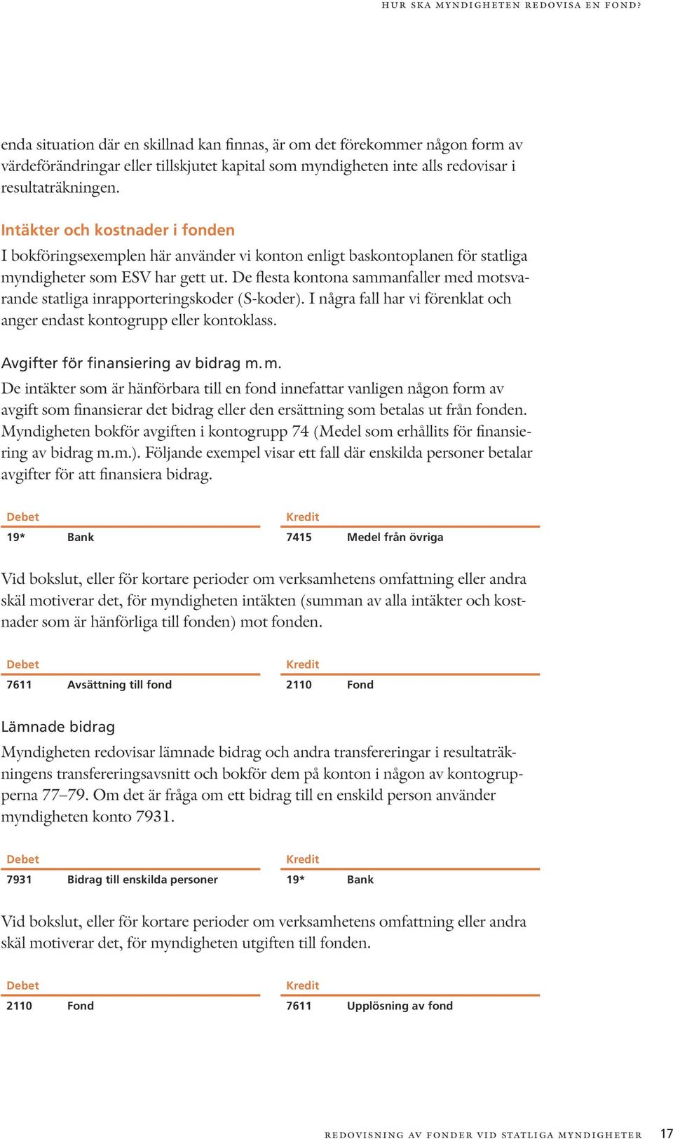 Intäkter och kostnader i fonden I bokföringsexemplen här använder vi konton enligt baskontoplanen för statliga myndigheter som ESV har gett ut.