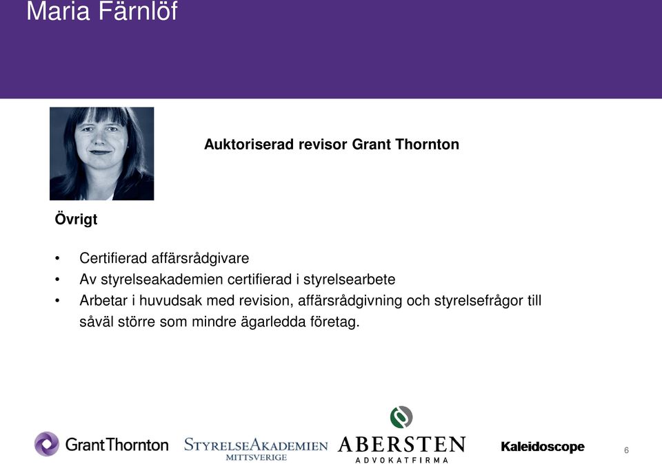 styrelsearbete Arbetar i huvudsak med revision,