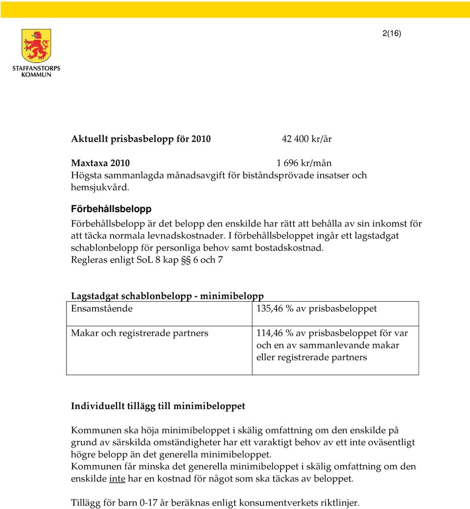I förbehållsbeloppet ingår ett lagstadgat schablonbelopp för personliga behov samt bostadskostnad.