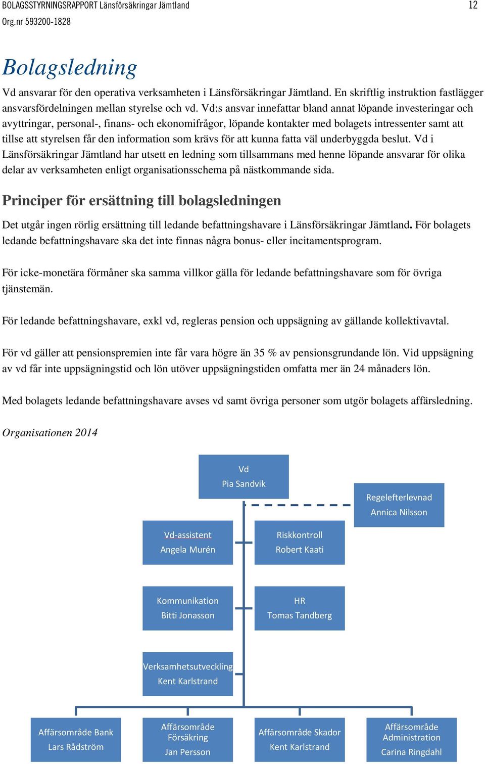 Vd:s ansvar innefattar bland annat löpande investeringar och avyttringar, personal-, finans- och ekonomifrågor, löpande kontakter med bolagets intressenter samt att tillse att styrelsen får den
