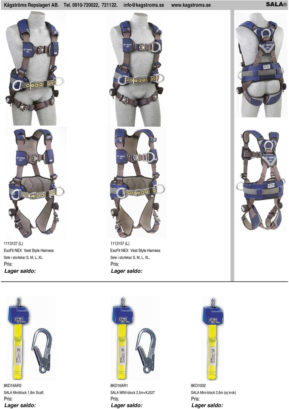 se SALA 1113127 (L) 1113157 (L) ExoFit NEX Vest Style Harness ExoFit NEX Vest Style