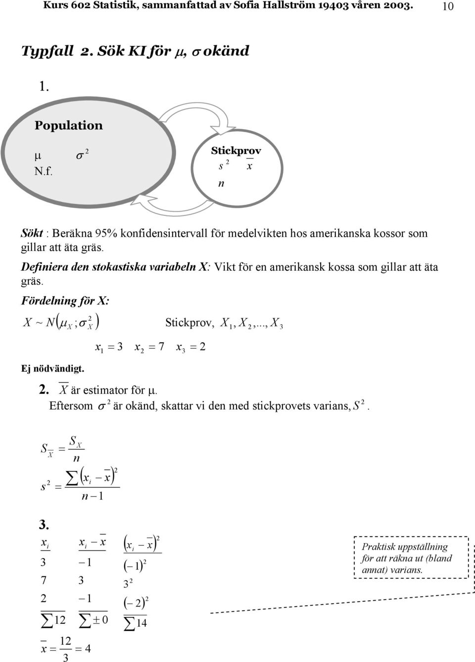 .., 3 ~ Ej ödvädgt. 3 7 3. är estmator för µ. Eftersom är okäd, skattar v de med stckrovets varas,. s ( ) 3.