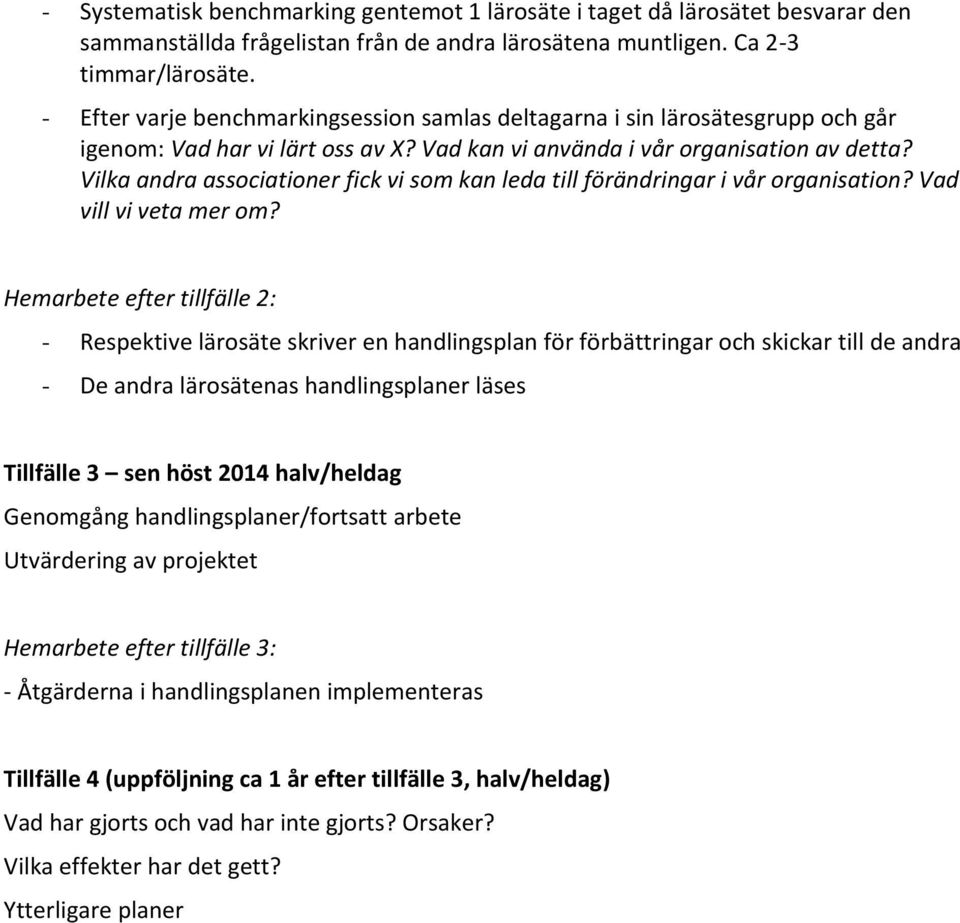 Vilka andra associationer fick vi som kan leda till förändringar i vår organisation? Vad vill vi veta mer om?