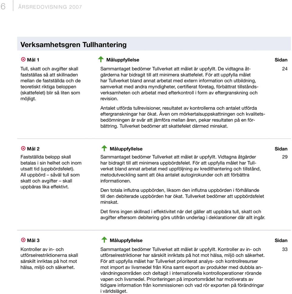 För att uppfylla målet har Tullverket bland annat arbetat med extern information och utbildning, samverkat med andra myndigheter, certifierat företag, förbättrat tillståndsverksamheten och arbetat