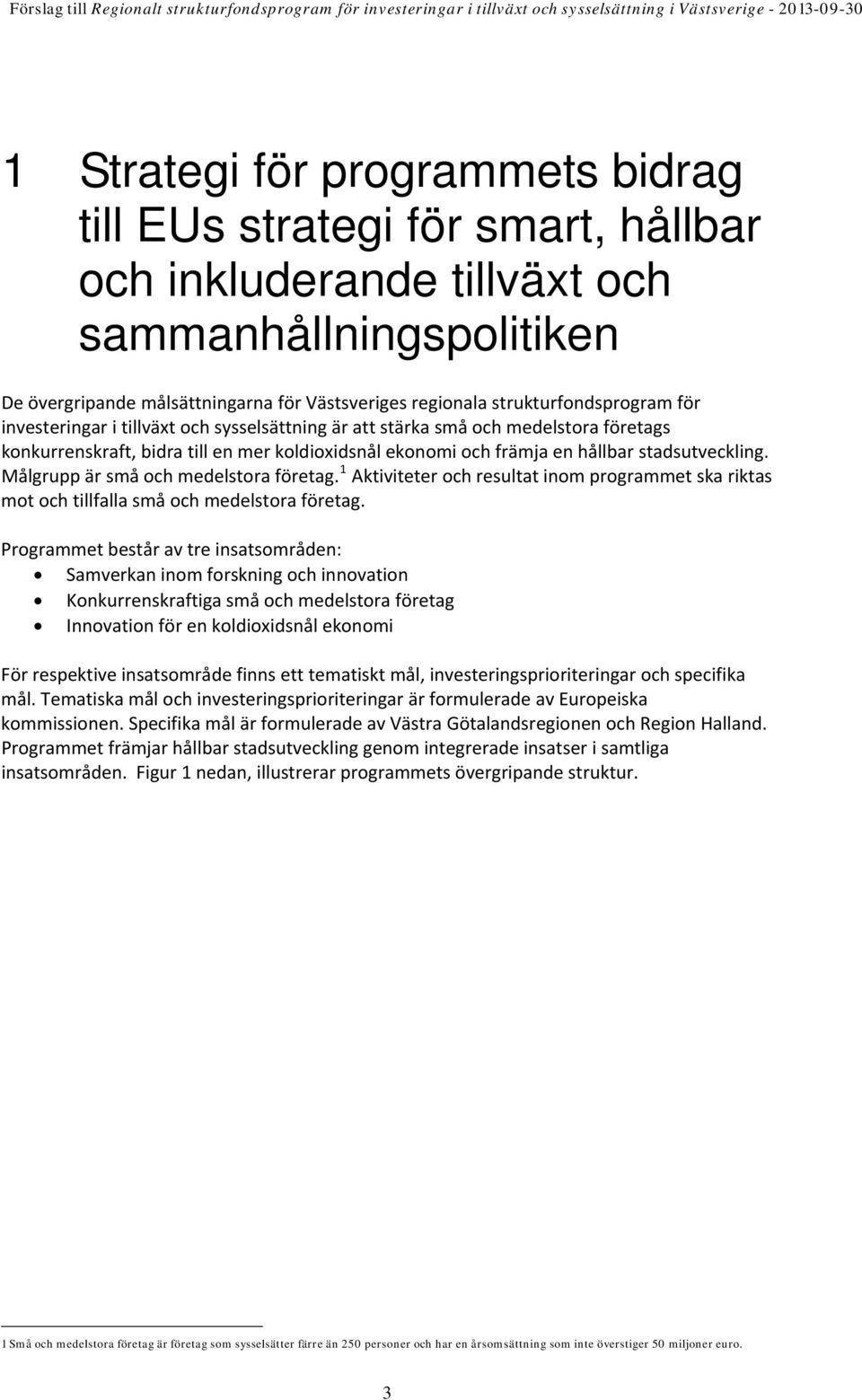 stadsutveckling. Målgrupp är små och medelstora företag. 1 Aktiviteter och resultat inom programmet ska riktas mot och tillfalla små och medelstora företag.