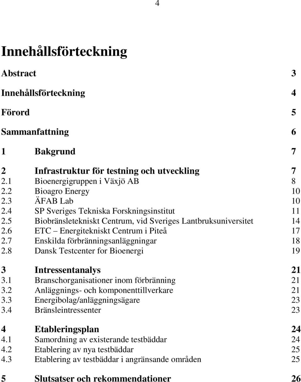 7 Enskilda förbränningsanläggningar 18 2.8 Dansk Testcenter for Bioenergi 19 3 Intressentanalys 21 3.1 Branschorganisationer inom förbränning 21 3.2 Anläggnings- och komponenttillverkare 21 3.