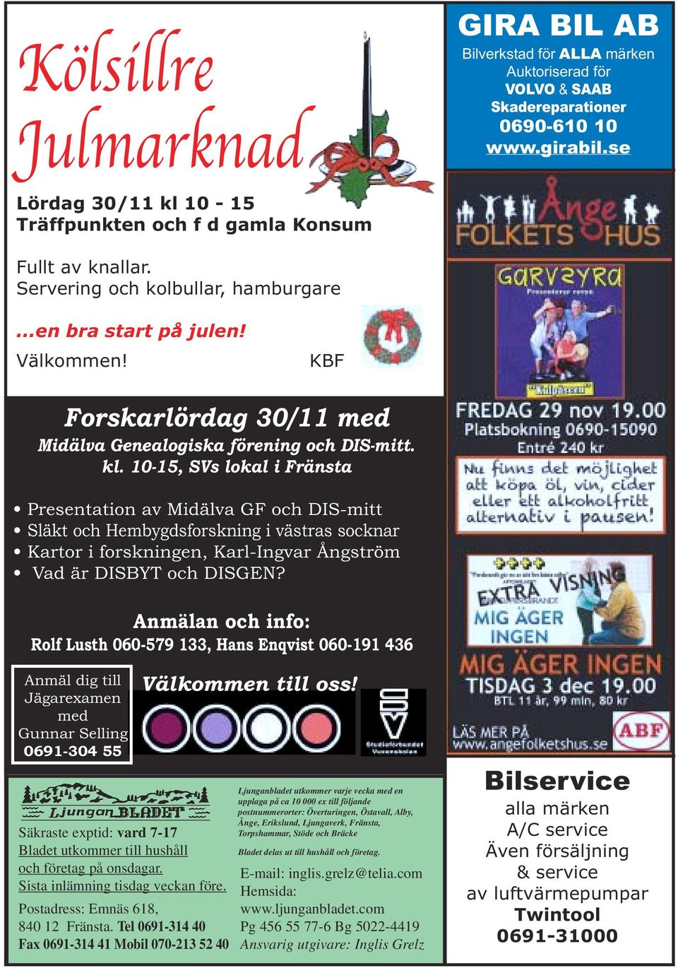 KBF Forskarlördag 30/11 med Midälva Genealogiska förening och DIS-mitt. kl.