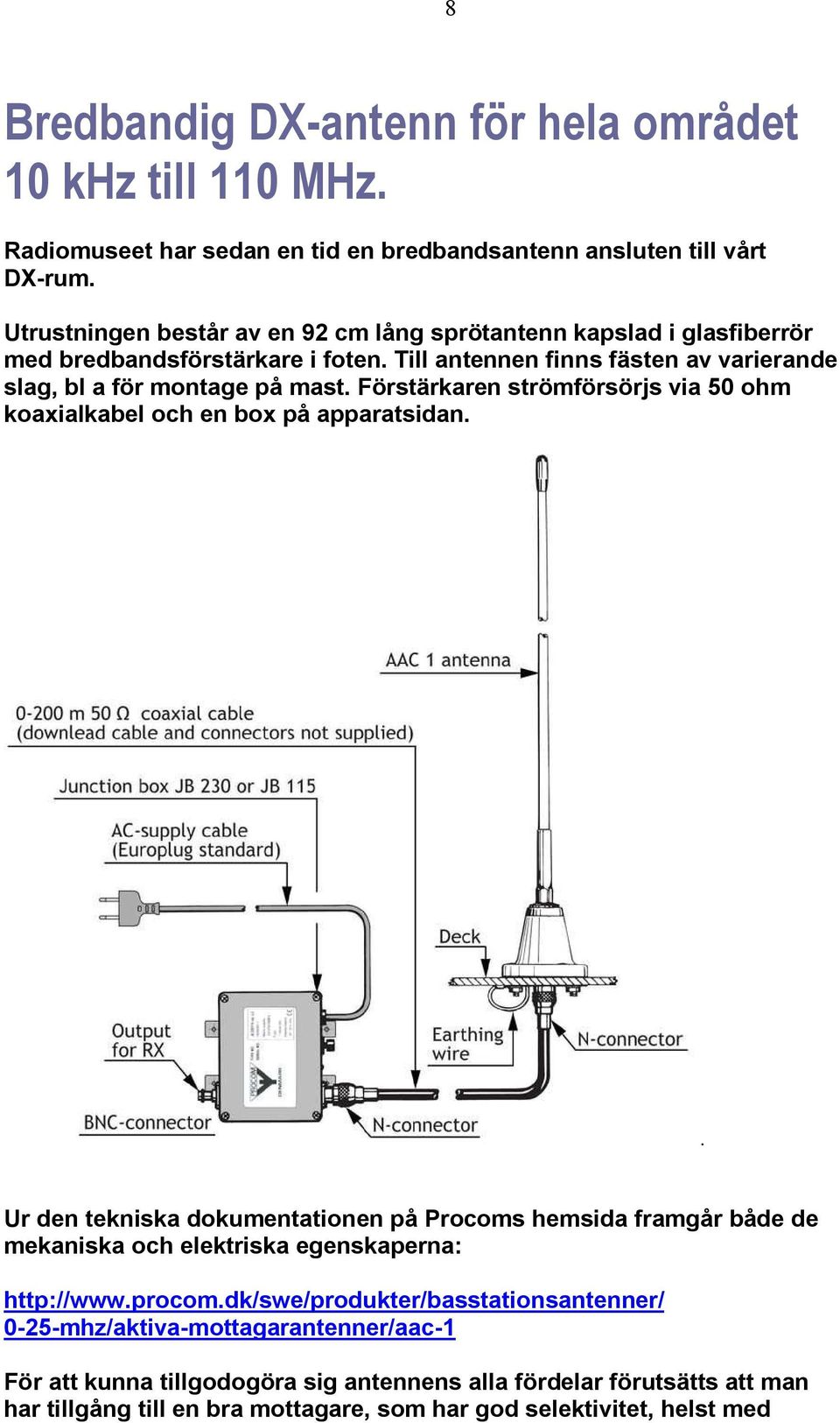 Förstärkaren strömförsörjs via 50 ohm koaxialkabel och en box på apparatsidan.