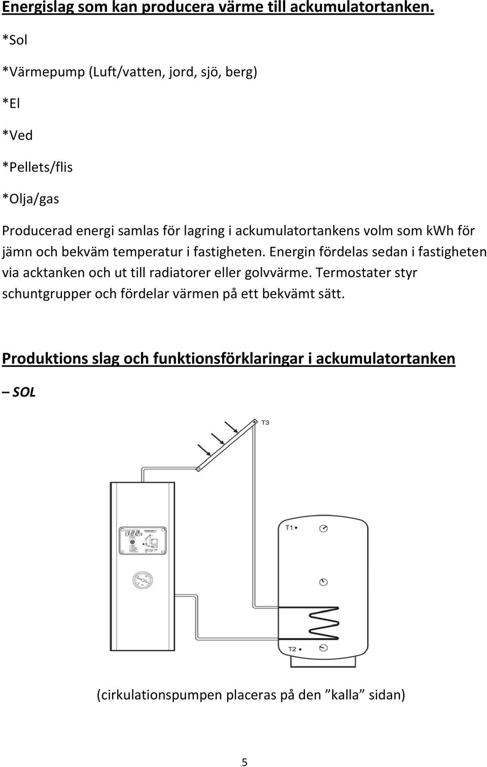 ackumulatortankens volm som kwh för jämn och bekväm temperatur i fastigheten.