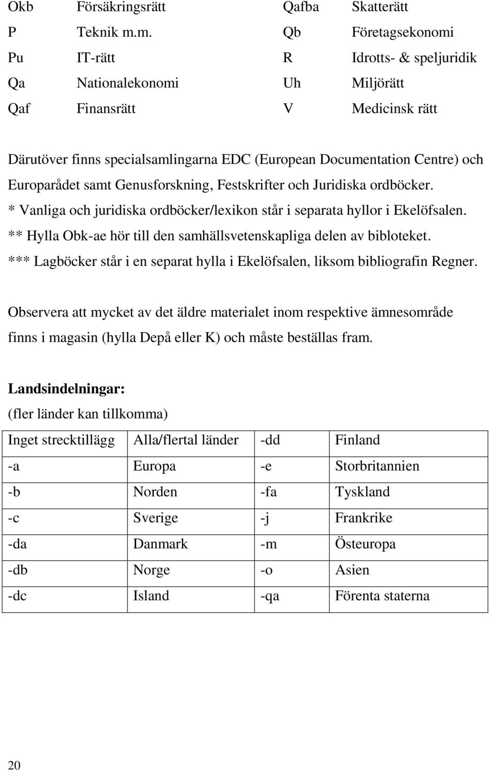 Europarådet samt Genusforskning, Festskrifter och Juridiska ordböcker. * Vanliga och juridiska ordböcker/lexikon står i separata hyllor i Ekelöfsalen.