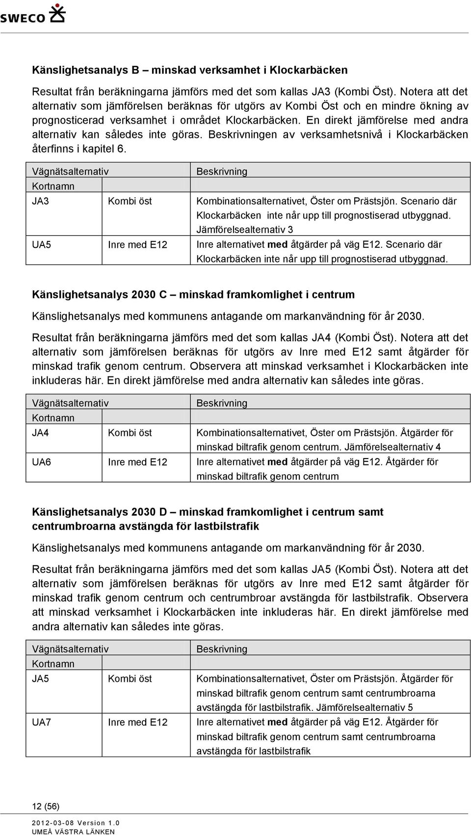 En direkt jämförelse med andra alternativ kan således inte göras. Beskrivningen av verksamhetsnivå i Klockarbäcken återfinns i kapitel 6.