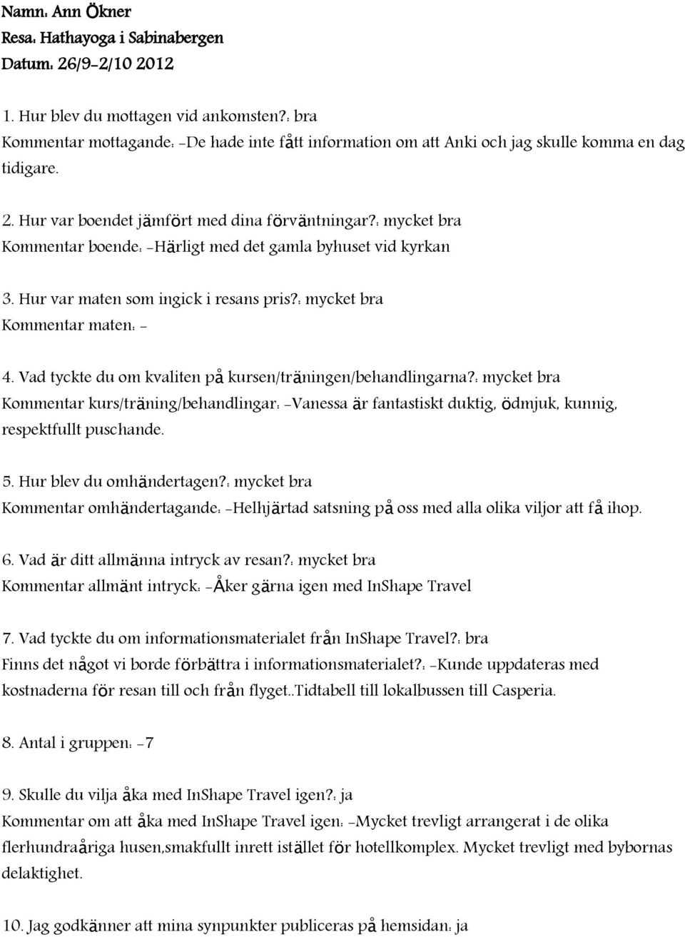 : mycket bra Kommentar kurs/träning/behandlingar: -Vanessa är fantastiskt duktig, ö dmjuk, kunnig, respektfullt puschande.