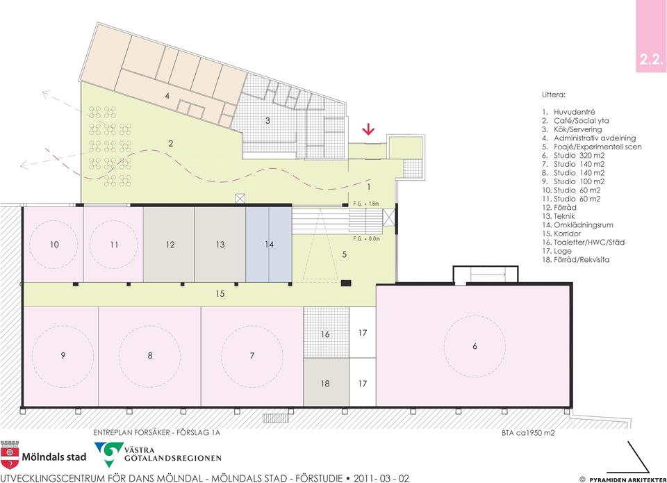 Studio 100 m2 10. Studio 60 m2 11. Studio 60 m2 12. Förråd 13. Teknik 14.