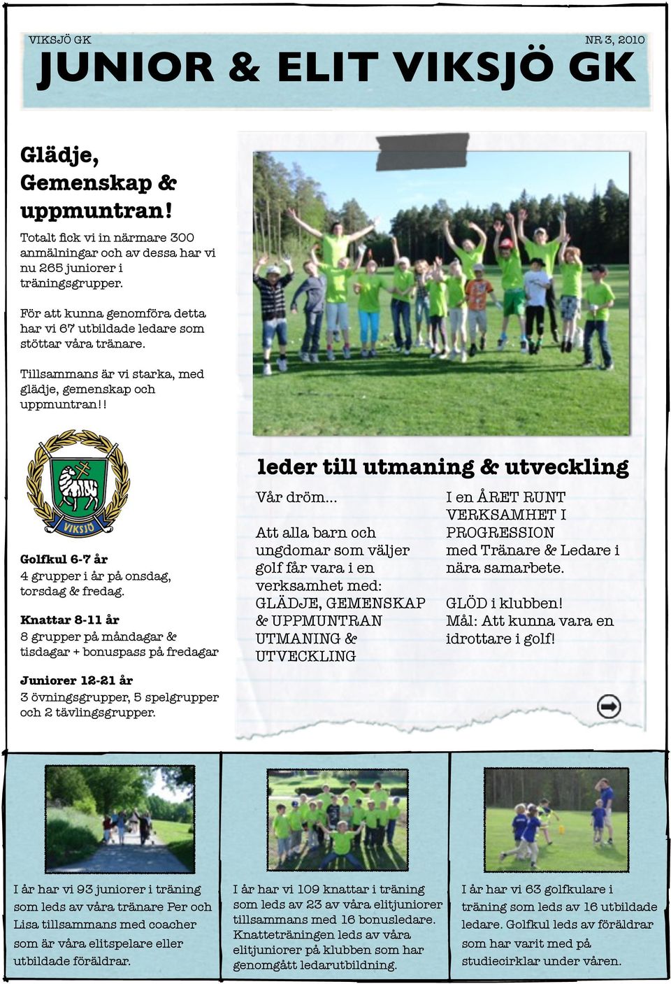 Tillsammans är vi starka, med glädje, gemenskap och uppmuntran leder till utmaning & utveckling Golfkul 6-7 år 4 grupper i år på onsdag, torsdag & fredag.