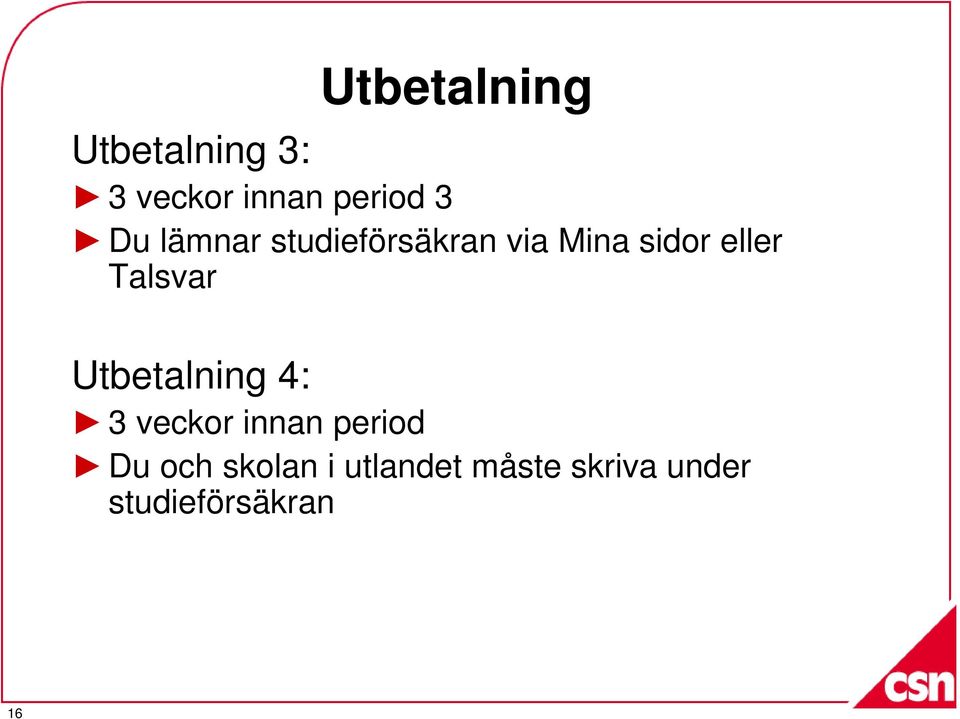 Talsvar Utbetalning 4: 3 veckor innan period Du och