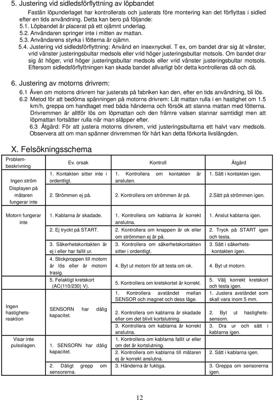 Justering vid sidledsförflyttning: Använd en insexnyckel. T ex, om bandet drar sig åt vänster, vrid vänster justeringsbultar medsols eller vrid höger justeringsbultar motsols.