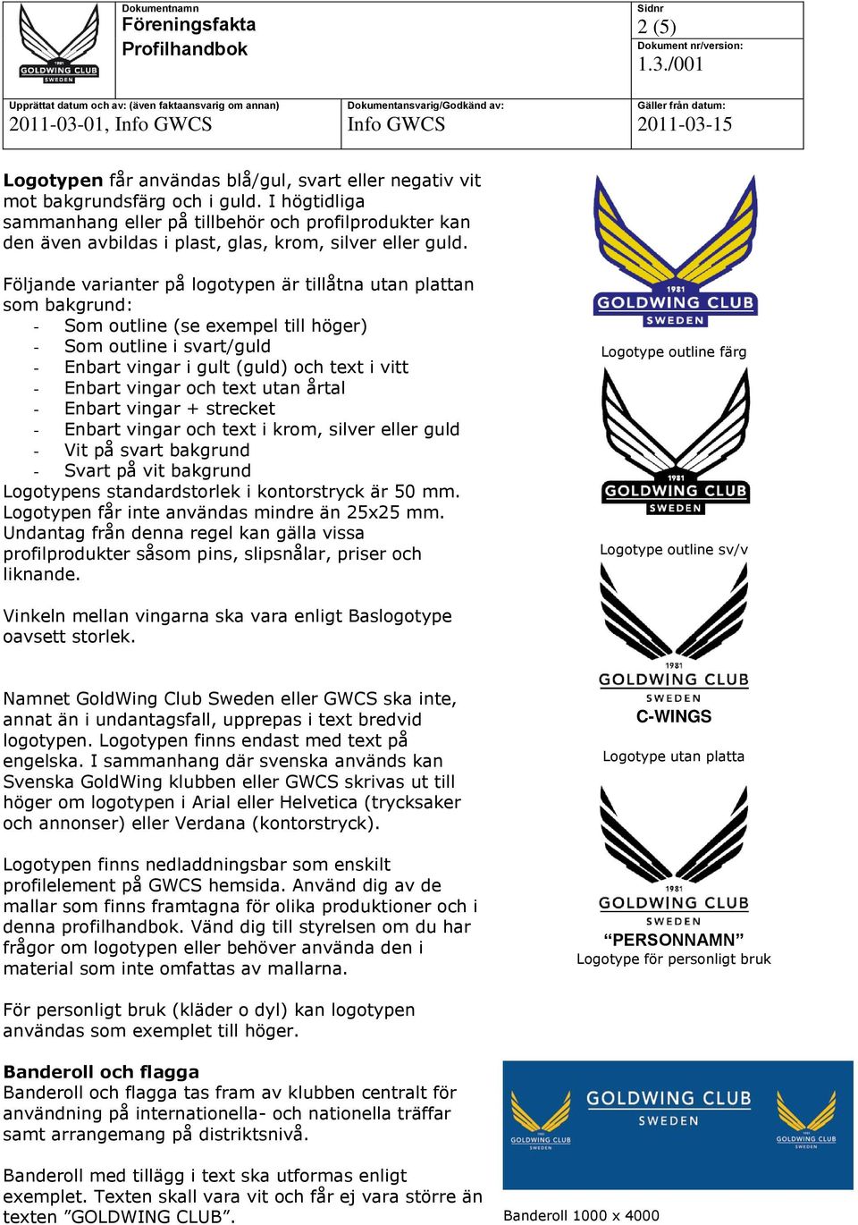 Följande varianter på logotypen är tillåtna utan plattan som bakgrund: - Som outline (se exempel till höger) - Som outline i svart/guld - Enbart vingar i gult (guld) och text i vitt - Enbart vingar