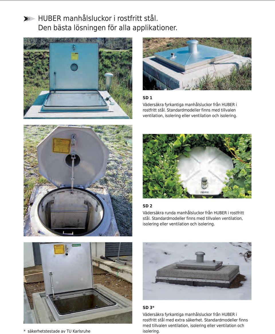 SD 2 Vädersäkra runda manhålsluckor från HUBER i rostfritt stål.