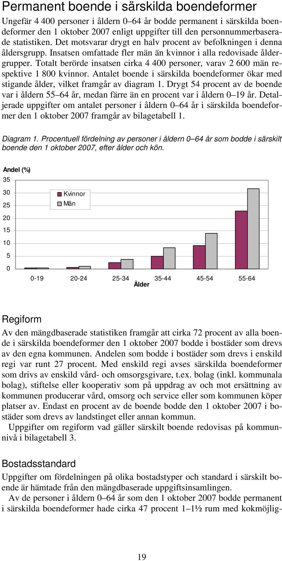 Totalt berörde insatsen cirka 4 400 personer, varav 2 600 män respektive 1 800 kvinnor. Antalet boende i särskilda boendeformer ökar med stigande ålder, vilket framgår av diagram 1.