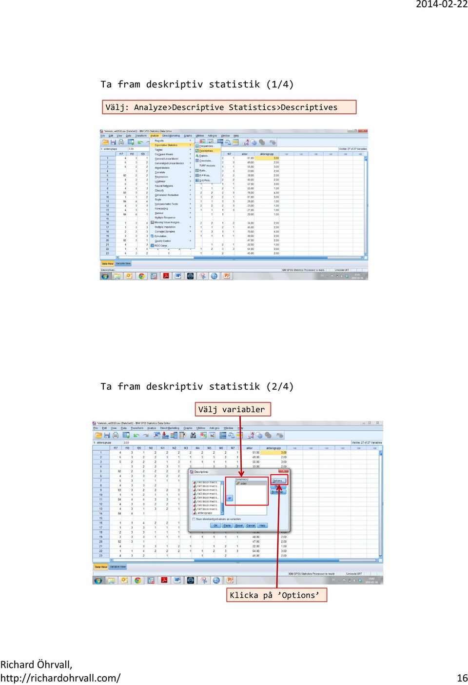 Ta fram deskriptiv statistik (2/4) Välj