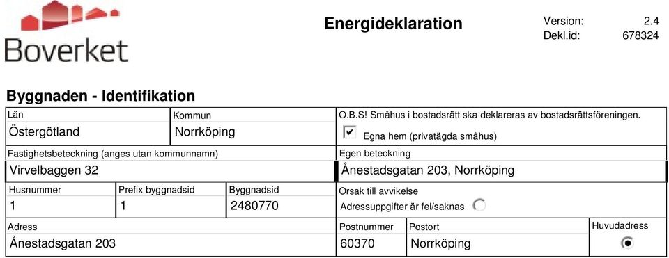 Östergötland Norrköping Fastighetsbeteckning (anges utan kommunnamn) Egna hem (privatägda småhus) Egen beteckning