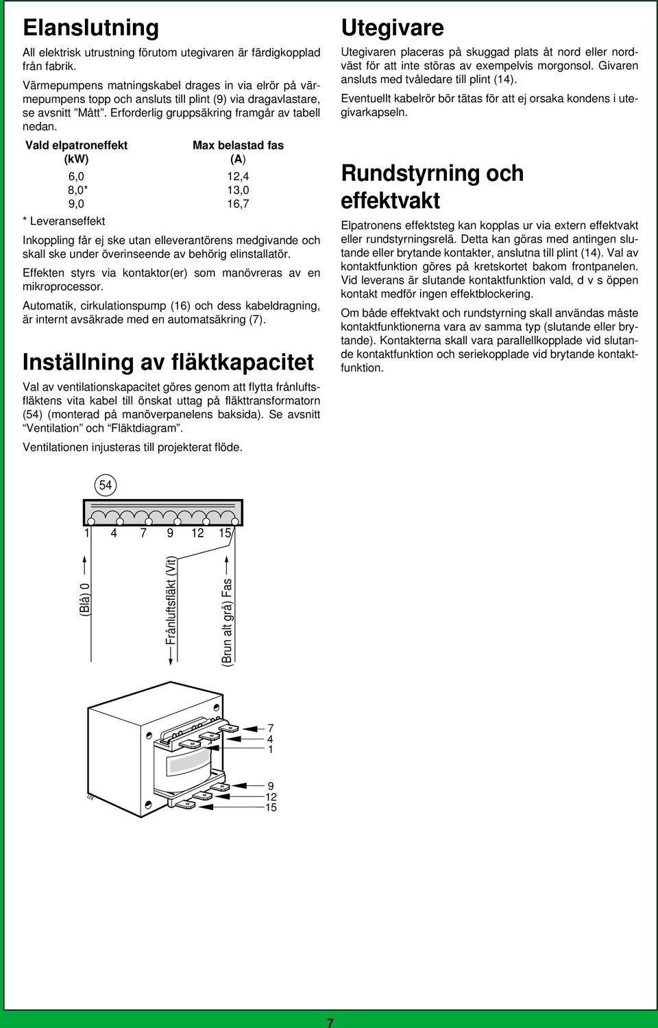 Vald elpatroneffekt Max belastad fas (kw) (A),0,,0*,0,0, * Leveranseffekt Inkoppling får ej ske utan elleverantörens medgivande och skall ske under överinseende av behörig elinstallatör.