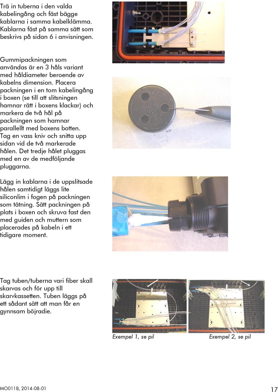 Placera packningen i en tom kabelingång i boxen (se till att slitsningen hamnar rätt i boxens klackar) och markera de två hål på packningen som hamnar parallellt med boxens botten.
