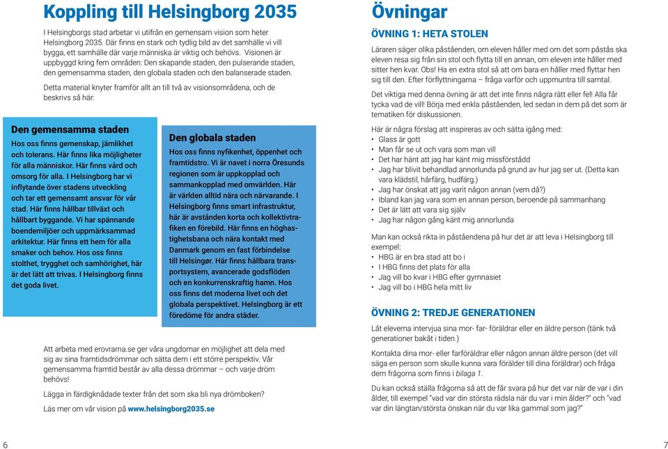 Visionen är uppbyggd kring fem områden: Den skapande staden, den pulserande staden, den gemensamma staden, den globala staden och den balanserade staden.