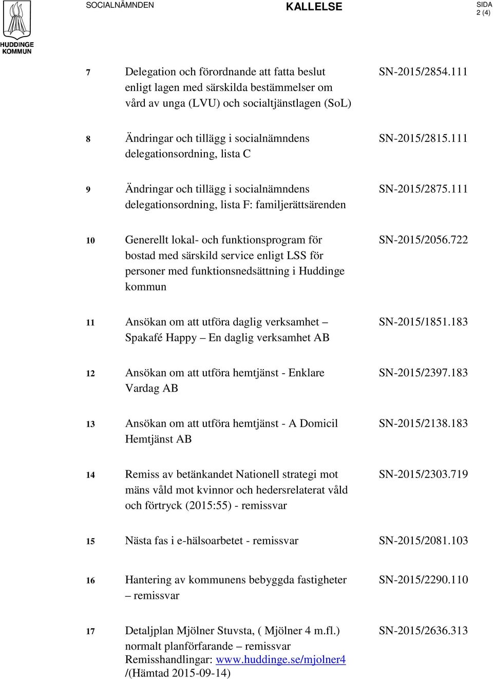111 10 Generellt lokal- och funktionsprogram för bostad med särskild service enligt LSS för personer med funktionsnedsättning i Huddinge kommun SN-2015/2056.