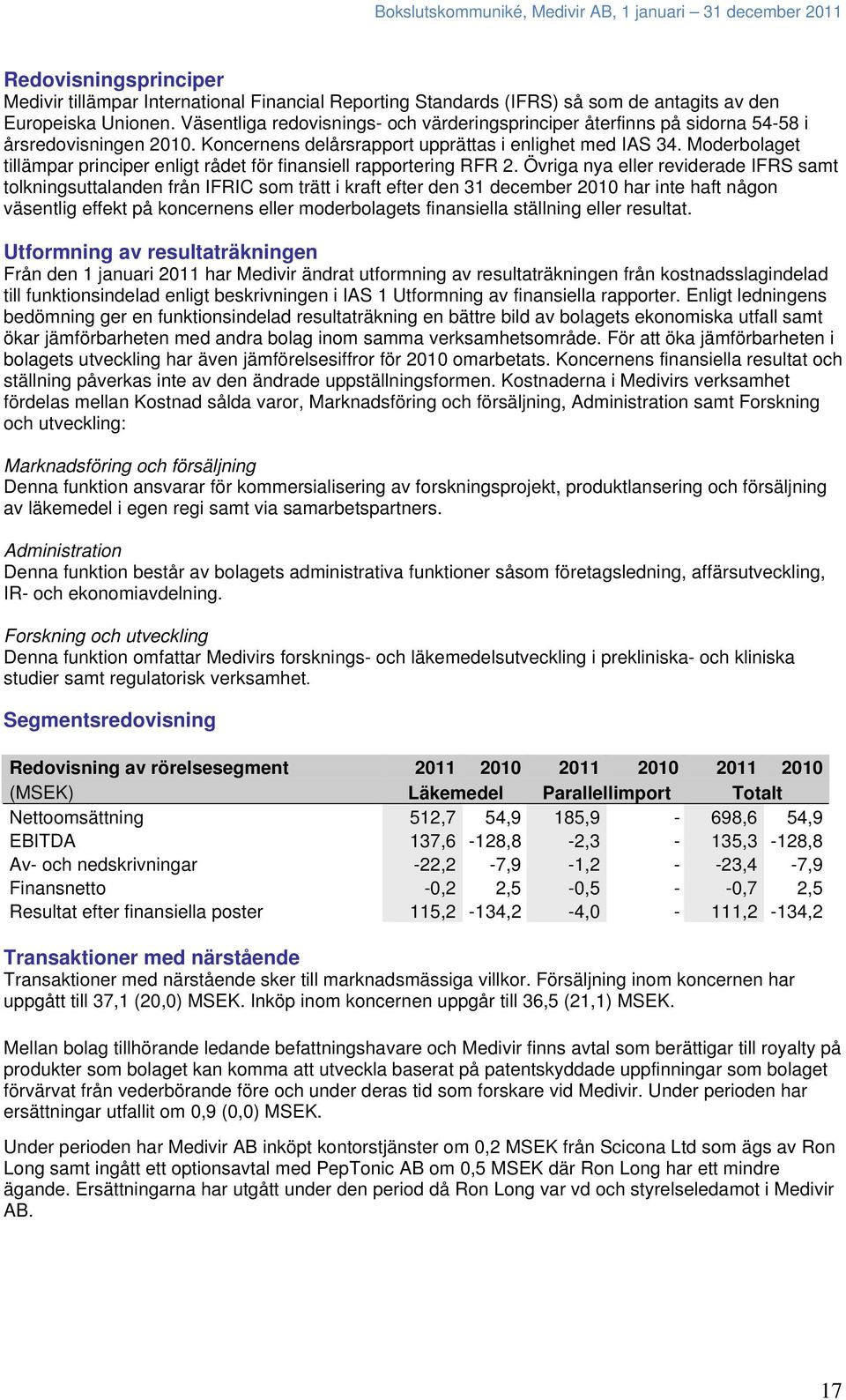 Moderbolaget tillämpar principer enligt rådet för finansiell rapportering RFR 2.