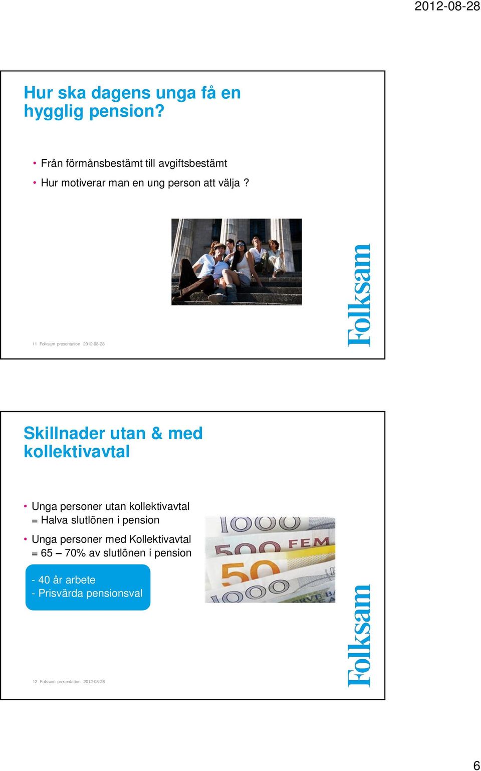 11 Folksam presentation 2012-08-28 Skillnader utan & med kollektivavtal Unga personer utan
