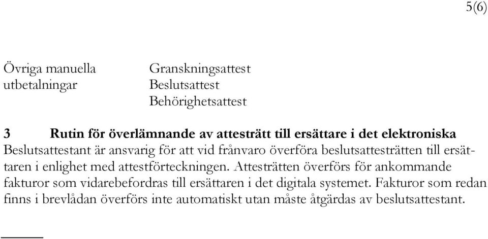 enlighet med attestförteckningen.