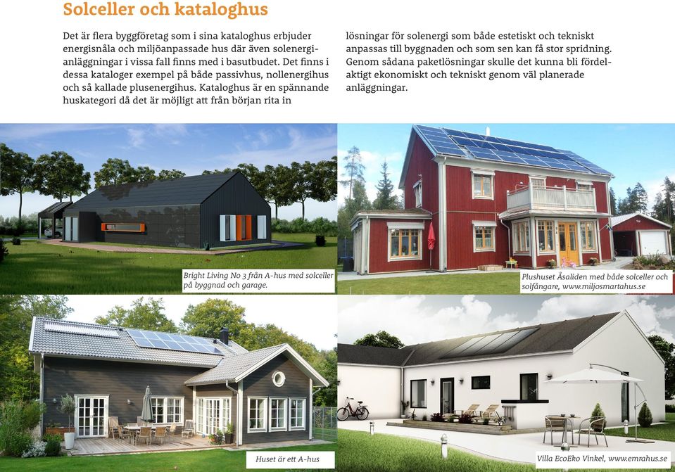 Kataloghus är en spännande huskategori då det är möjligt att från början rita in Bright Living No 3 från A-hus med solceller på byggnad och garage.