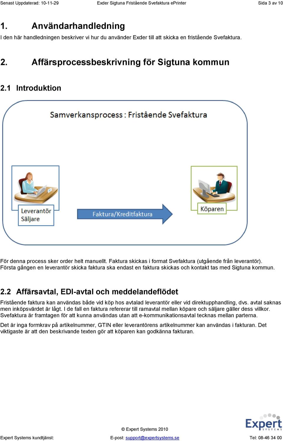 1 Introduktion För denna process sker order helt manuellt. Faktura skickas i format Svefaktura (utgående från leverantör).