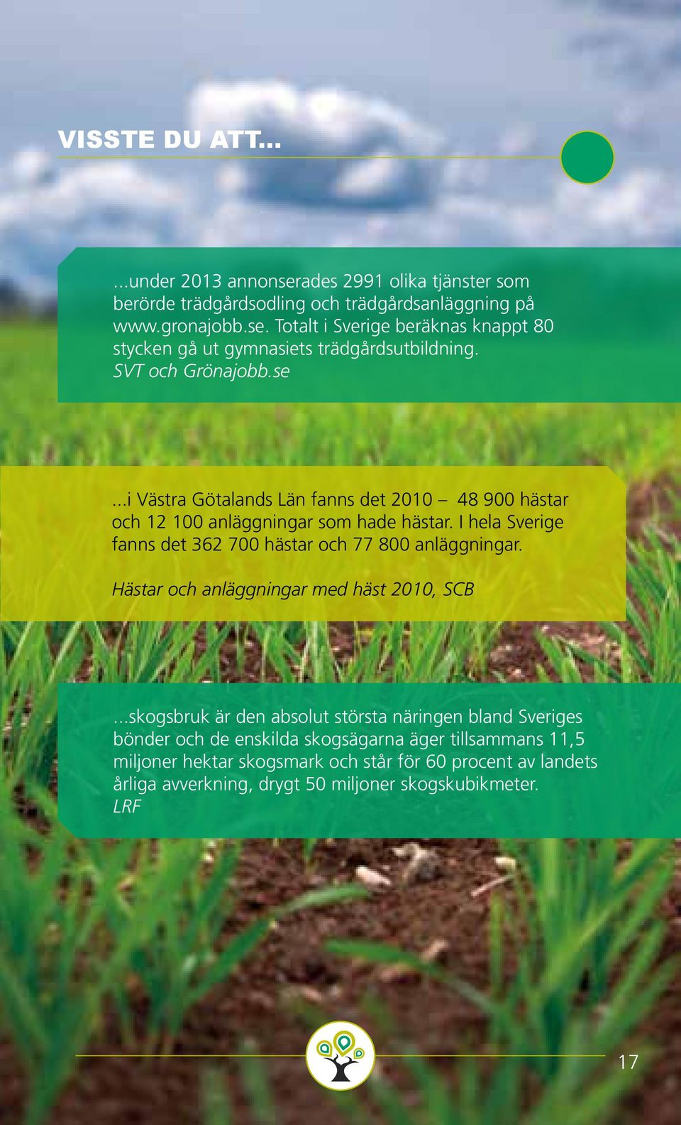 I hela Sverige fanns det 362 700 hästar och 77 800 anläggningar. Hästar och anläggningar med häst 2010, SCB.
