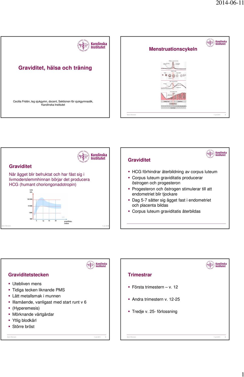 östrogen och progesteron Progesteron och östrogen stimulerar till att endometriet blir tjockare Dag 5-7 sätter sig ägget fast i endometriet och placenta bildas Corpus luteum graviditatis återbildas