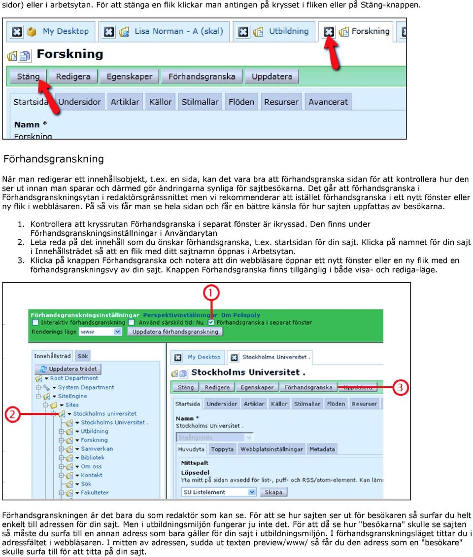 Det går att förhandsgranska i Förhandsgranskningsytan i redaktörsgränssnittet men vi rekommenderar att istället förhandsgranska i ett nytt fönster eller ny flik i webbläsaren.