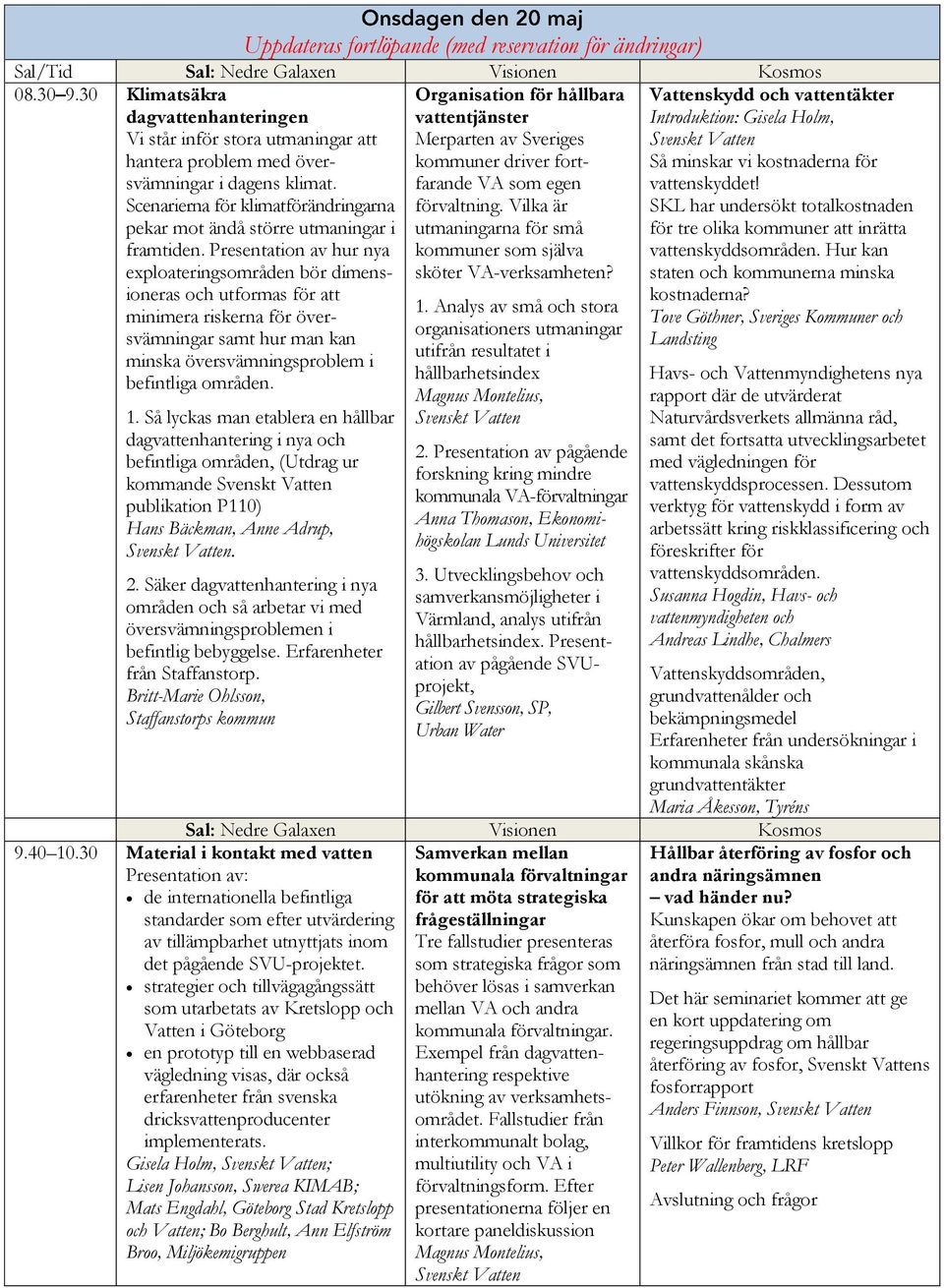 Presentation av hur nya exploateringsområden bör dimensioneras och utformas för att minimera riskerna för översvämningar samt hur man kan minska översvämningsproblem i befintliga områden.