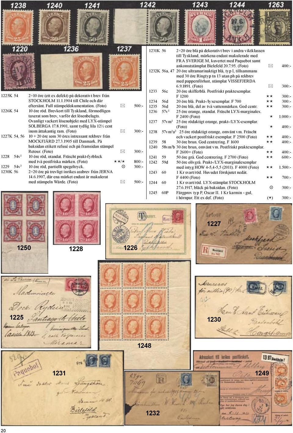 (Foto) 300:- 1227K 54, 56 10 + 20 öre som 30 öres intressant rekbrev från MOCKFJÄRD 27.3.1905 till Danmark. På baksidan etikett refusé och på framsidan stämpel Retour.